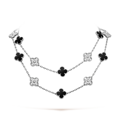 [ElanLuxe Jewelry]CLOVER 20 MOTIFS ONYX DIAMOND SILVER