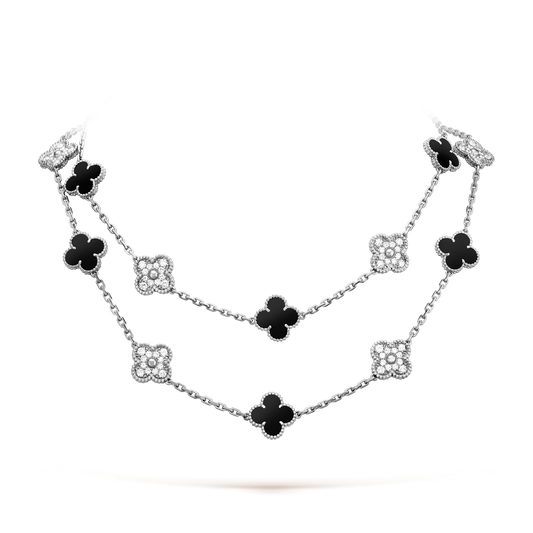 [ElanLuxe Jewelry]CLOVER 20 MOTIFS ONYX DIAMOND SILVER
