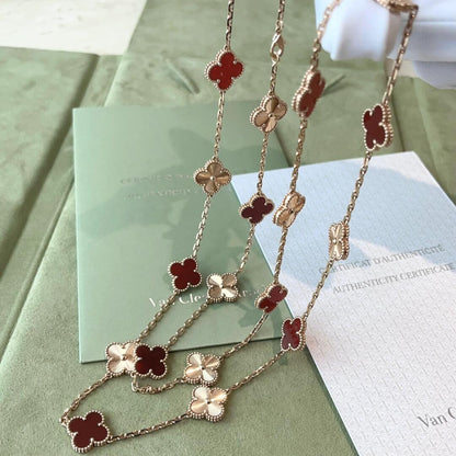 [ElanLuxe Jewelry]CLOVER 20 MOTIFS LASER CARNELIAN NECKLACE