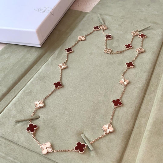 [ElanLuxe Jewelry]CLOVER 20 MOTIFS LASER CARNELIAN NECKLACE