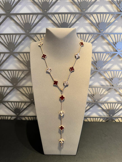 [ElanLuxe Jewelry]CLOVER 20 MOTIFS LASER CARNELIAN NECKLACE