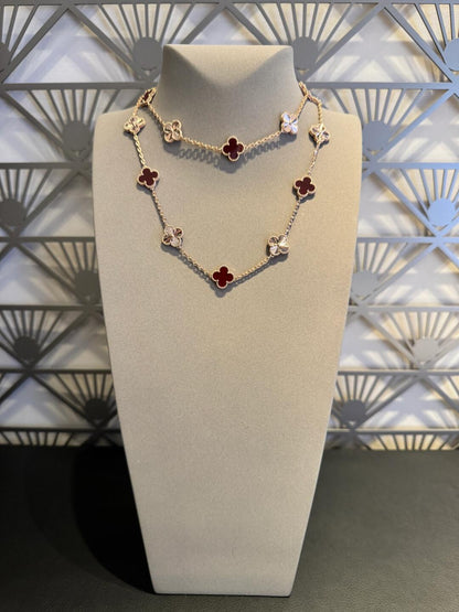 [ElanLuxe Jewelry]CLOVER 20 MOTIFS LASER CARNELIAN NECKLACE