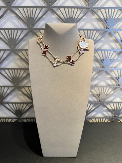 [ElanLuxe Jewelry]CLOVER 20 MOTIFS LASER CARNELIAN NECKLACE