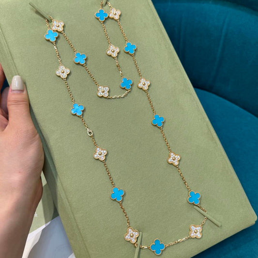[ElanLuxe Jewelry]CLOVER 20 MOTIFS TURQUOISE DIAMOND NECKLACE