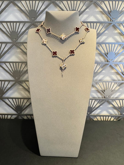 [ElanLuxe Jewelry]CLOVER 20 MOTIFS LASER CARNELIAN NECKLACE