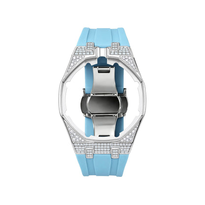 Strap For Ap Swatch Royal Oak Pop Exclusive Steel Case With Diamond(Moissanite) & Silicone Strap