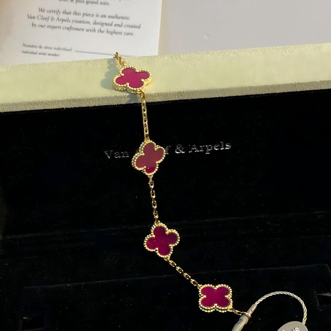 [ElanLuxe Jewelry]NEW CLOVER 5 MOTIFS PINK ENAMEL BRACELET