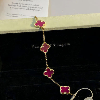 [ElanLuxe Jewelry]NEW CLOVER 5 MOTIFS PINK ENAMEL BRACELET