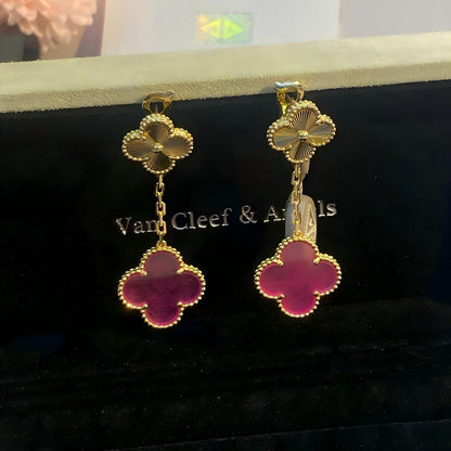 [ElanLuxe Jewelry]NEW CLOVER 2 MOTIF PINK ENAMEL EARRINGS