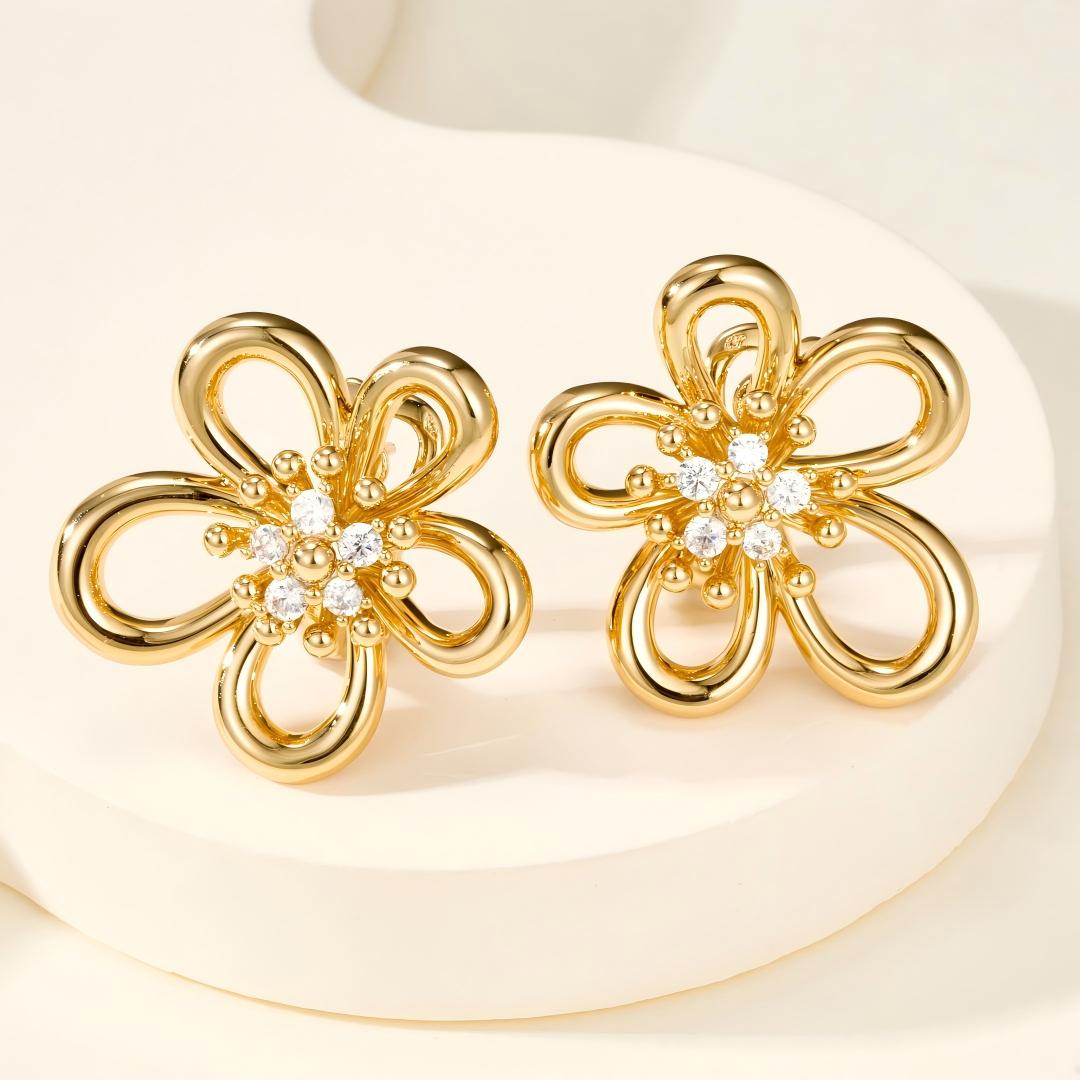 [Elanluxe Jewelry] FLOWERLACE EARRING 5 DIAMONDS