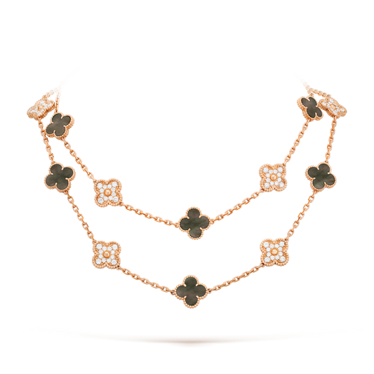 [ElanLuxe Jewelry]CLOVER 20 MOTIFS DARK MOP DIAMOND  NECKLACE