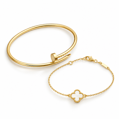 [ElanLuxe Jewelry] Clover White Mother-of-Pearl & JUSTE Bracelet Stack Set