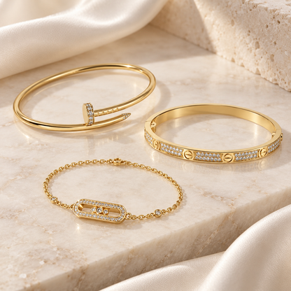 [ElanLuxe Jewelry] LOVE & JUSTE Baby Move Diamond Bracelet Stack Set