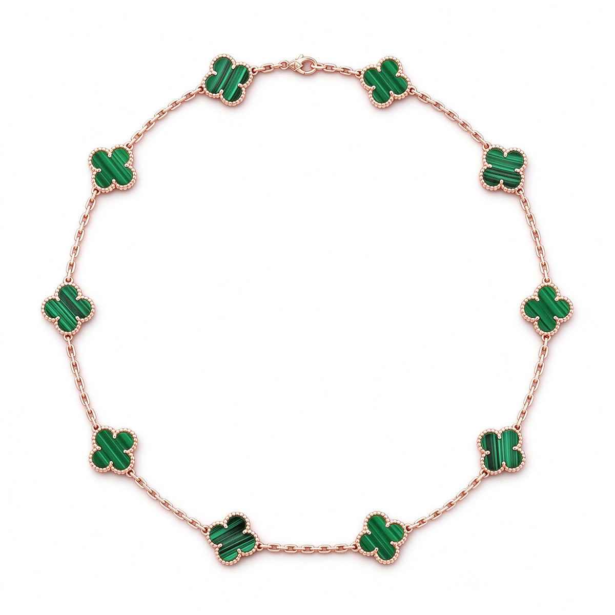 [ElanLuxe Jewelry]CLOVER 10 MOTIFS MALACHITE NECKLACE