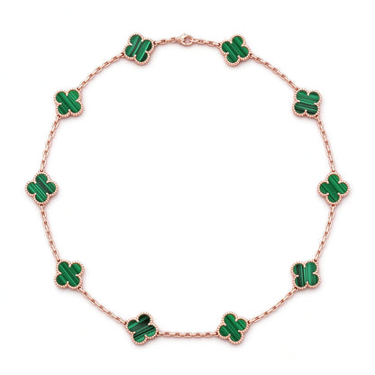 [ElanLuxe Jewelry]CLOVER 10 MOTIFS MALACHITE NECKLACE
