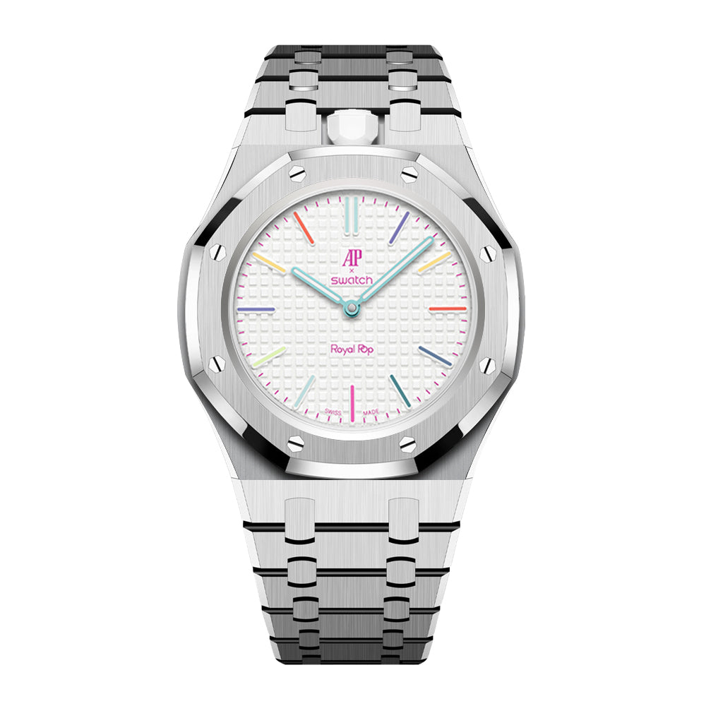 Strap For Ap Swatch Royal Oak Pop Exclusive Steel Case & Strap Full‑wrap Embedded Watch Band