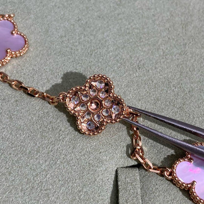 [ElanLuxe Jewelry]CLOVER 10 MOTIFS DIAMOND PINK MOP NECKLACE