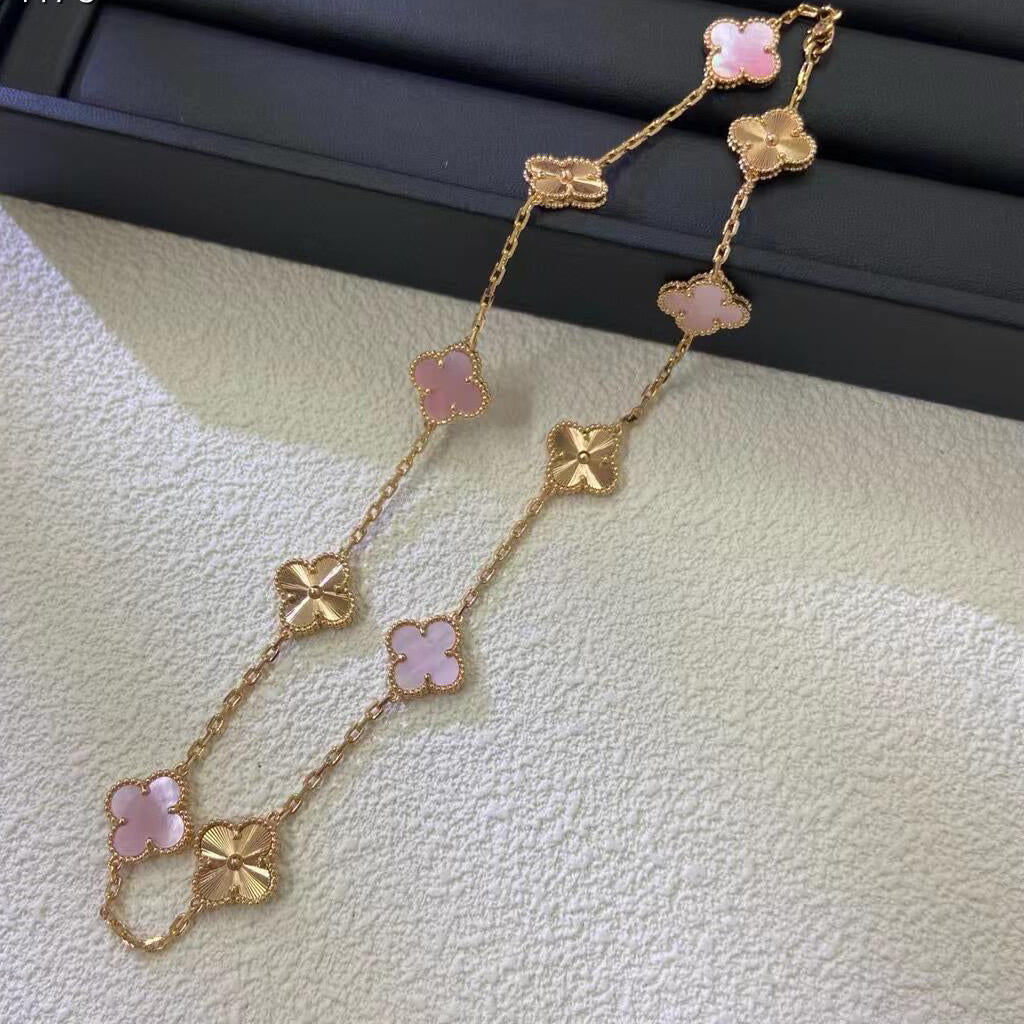 [ElanLuxe Jewelry]CLOVER 10 MOTIFS  LASER PINK MOP NECKLACE