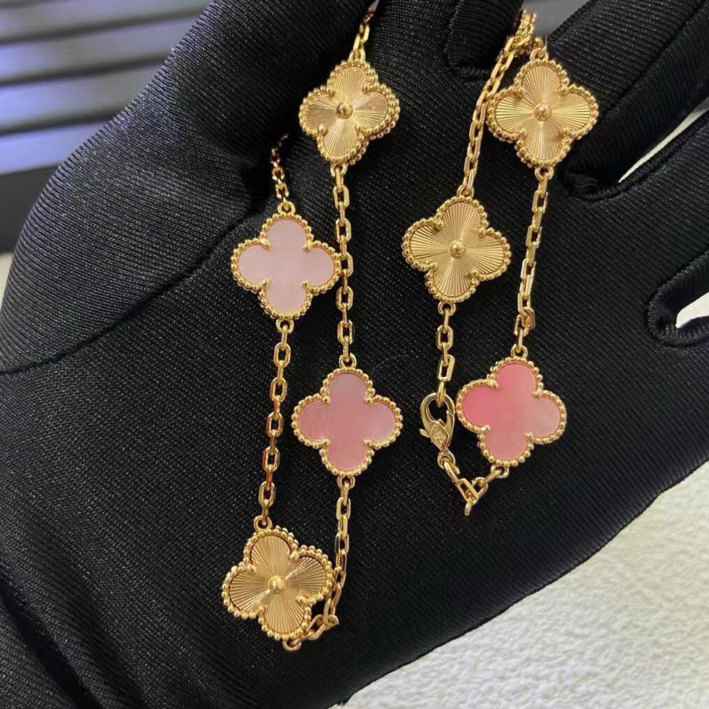 [ElanLuxe Jewelry]CLOVER 10 MOTIFS  LASER PINK MOP NECKLACE