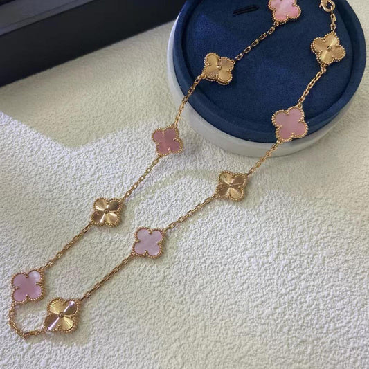 [ElanLuxe Jewelry]CLOVER 10 MOTIFS  LASER PINK MOP NECKLACE