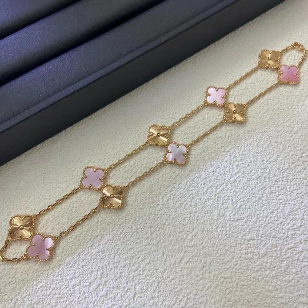 [ElanLuxe Jewelry]CLOVER 10 MOTIFS  LASER PINK MOP NECKLACE