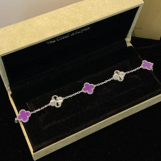 [ElanLuxe Jewelry]CLOVER  5 MOTIFS  PURPLE VIOLET BRACELET SILVER