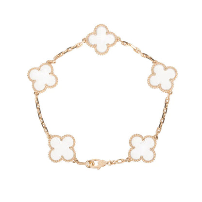 [ElanLuxe Jewelry]CLOVER 5 MOTIF ROCK CRYSTAL PINK GOLD BRACELET