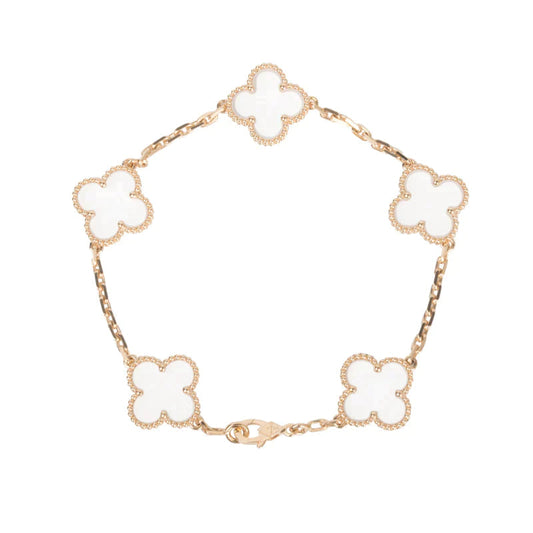 [ElanLuxe Jewelry]CLOVER 5 MOTIF ROCK CRYSTAL PINK GOLD BRACELET