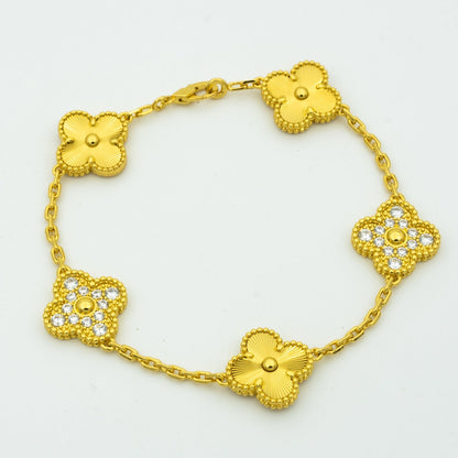 [ElanLuxe Jewelry] CLASH & Clover Laser 5-Motif & LOVE Brushed Bracelet Stack Set