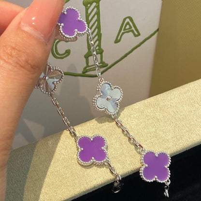 [ElanLuxe Jewelry]CLOVER  5 MOTIFS  PURPLE VIOLET BRACELET SILVER