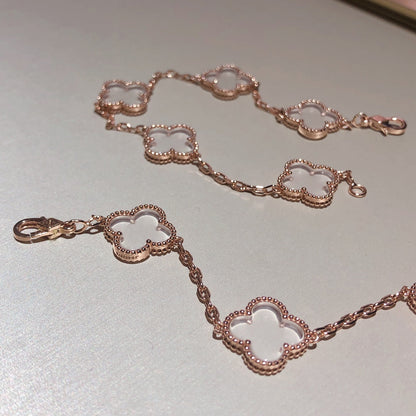 [ElanLuxe Jewelry]CLOVER 5 MOTIF ROCK CRYSTAL PINK GOLD BRACELET