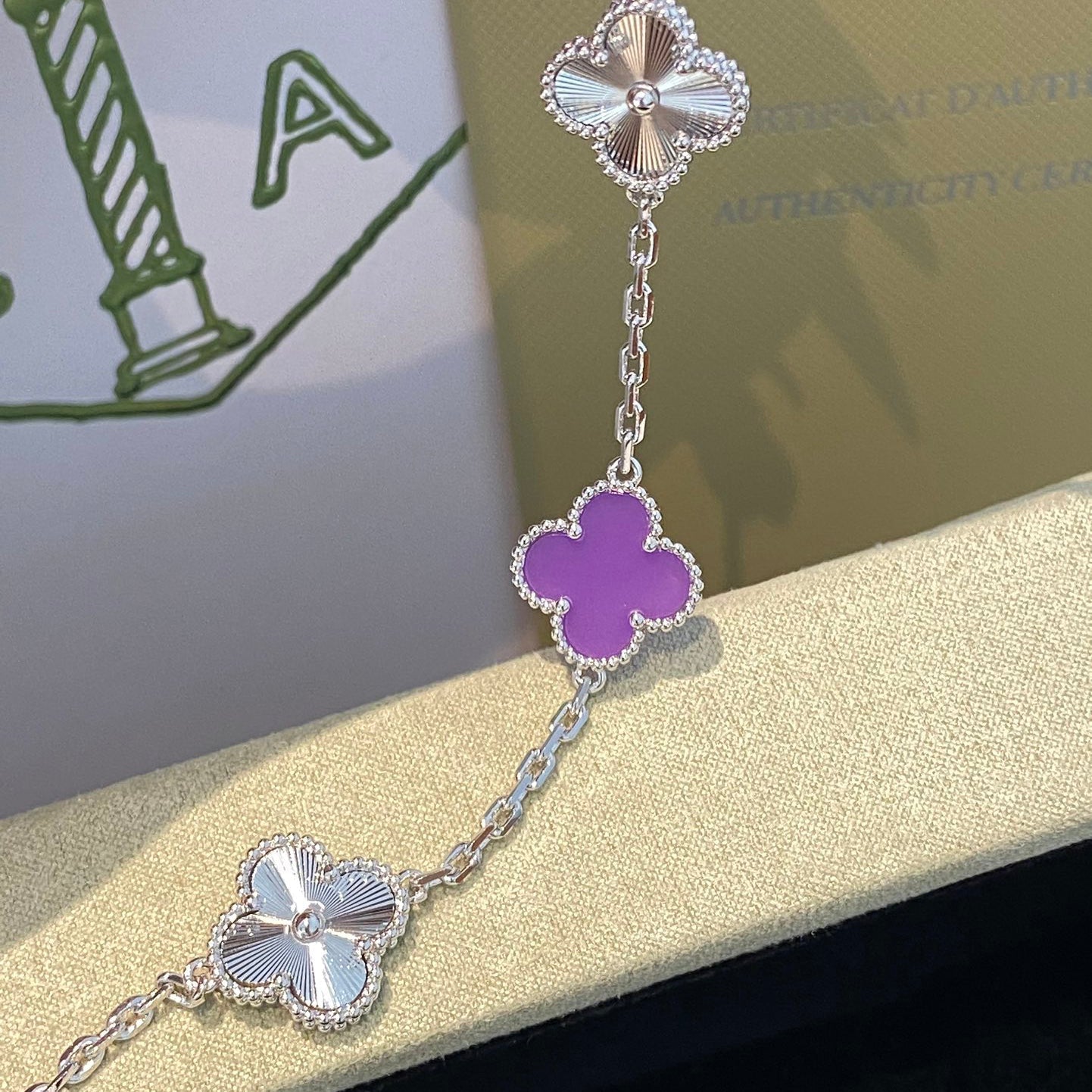 [ElanLuxe Jewelry]CLOVER  5 MOTIFS  PURPLE VIOLET BRACELET SILVER