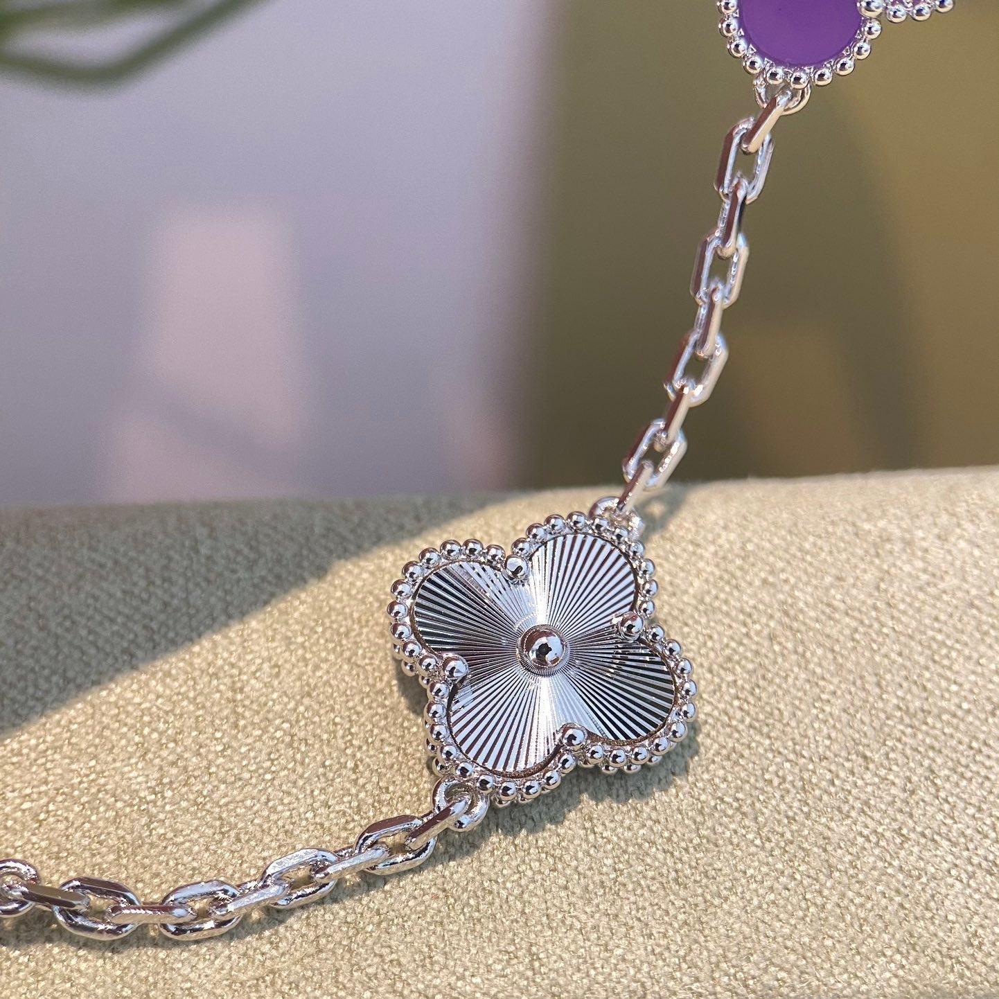 [ElanLuxe Jewelry]CLOVER  5 MOTIFS  PURPLE VIOLET BRACELET SILVER