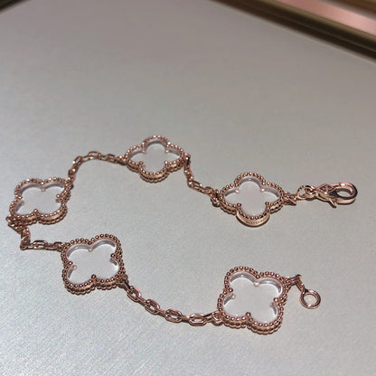 [ElanLuxe Jewelry]CLOVER 5 MOTIF ROCK CRYSTAL PINK GOLD BRACELET