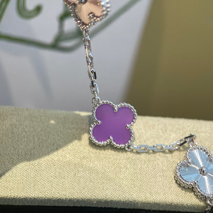[ElanLuxe Jewelry]CLOVER  5 MOTIFS  PURPLE VIOLET BRACELET SILVER