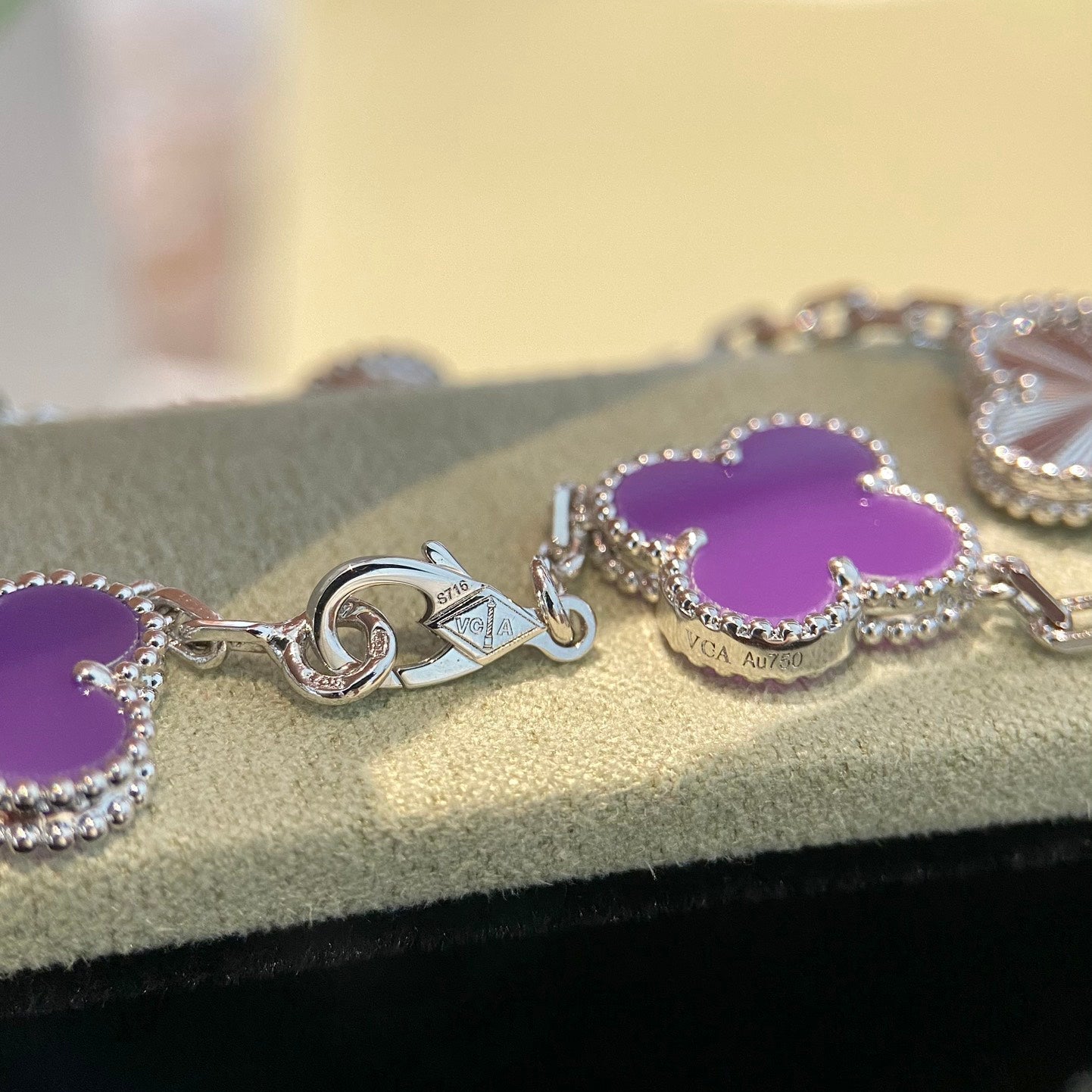 [ElanLuxe Jewelry]CLOVER  5 MOTIFS  PURPLE VIOLET BRACELET SILVER