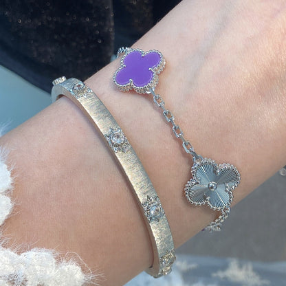 [ElanLuxe Jewelry]CLOVER  5 MOTIFS  PURPLE VIOLET BRACELET SILVER