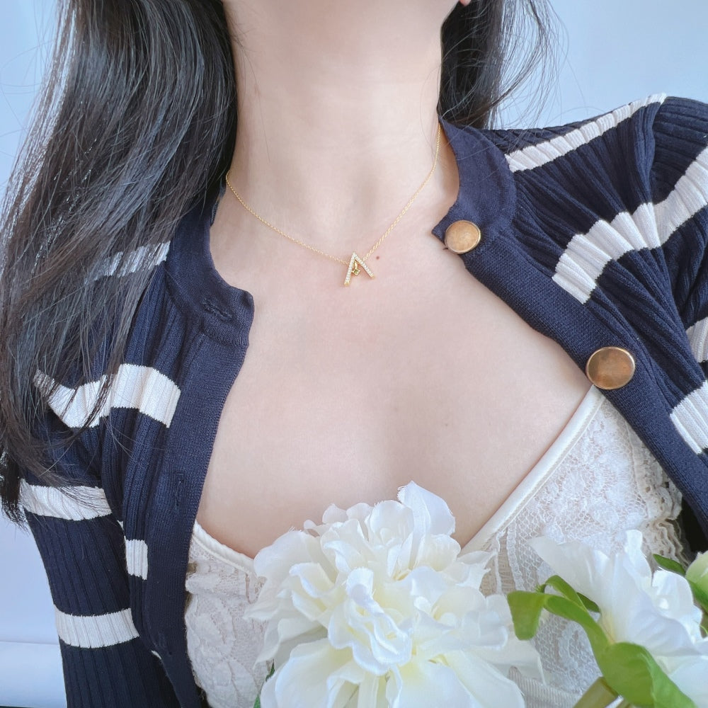 [ElanLuxe Jewelry]Sparkling "A" Shape Necklace