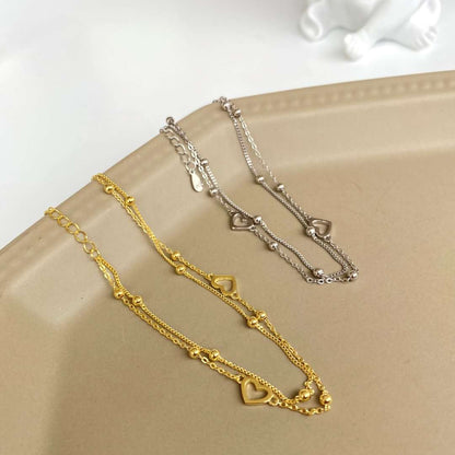 [ElanLuxe Jewelry]Dainty Double Layer Love Heart Bracelet