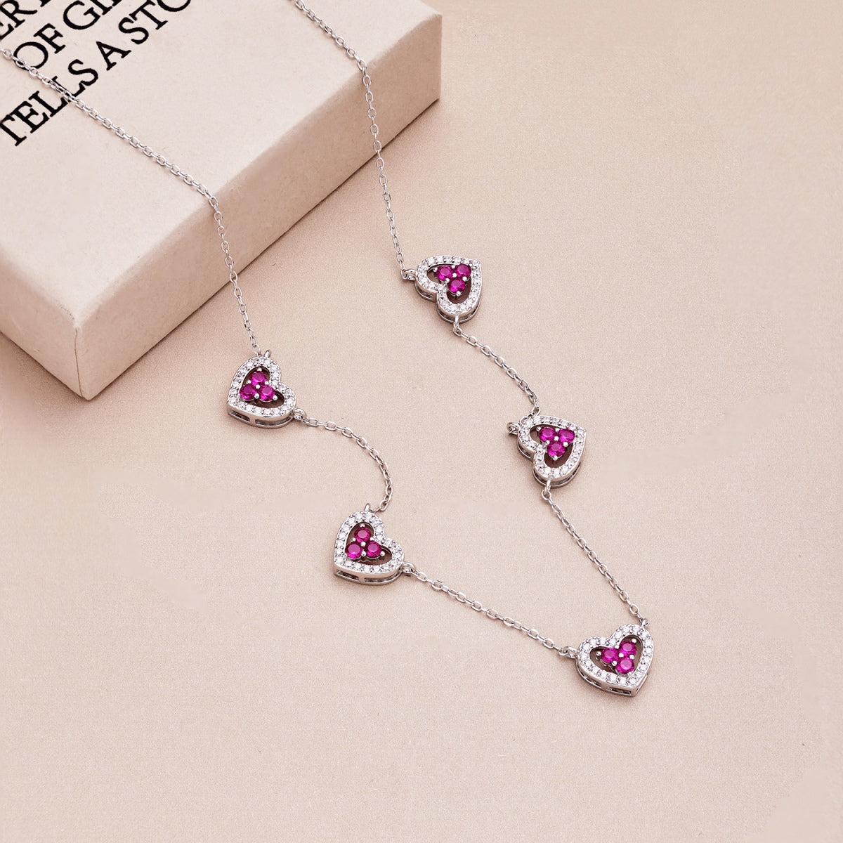 [ElanLuxe Jewelry]Sparkling Five Heart Necklace