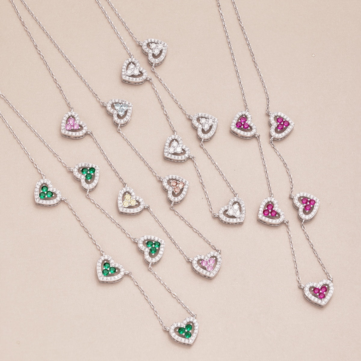 [ElanLuxe Jewelry]Sparkling Five Heart Necklace