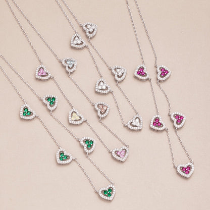 [ElanLuxe Jewelry]Sparkling Five Heart Necklace