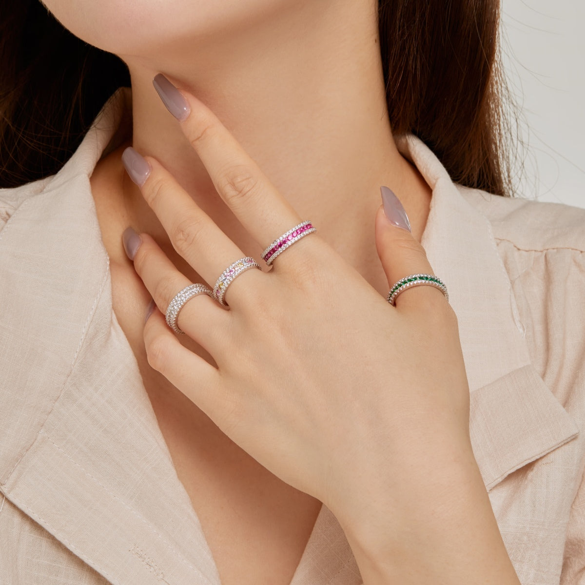 [ElanLuxe Jewelry]Delicate Colorful Round Cut Daily Ring