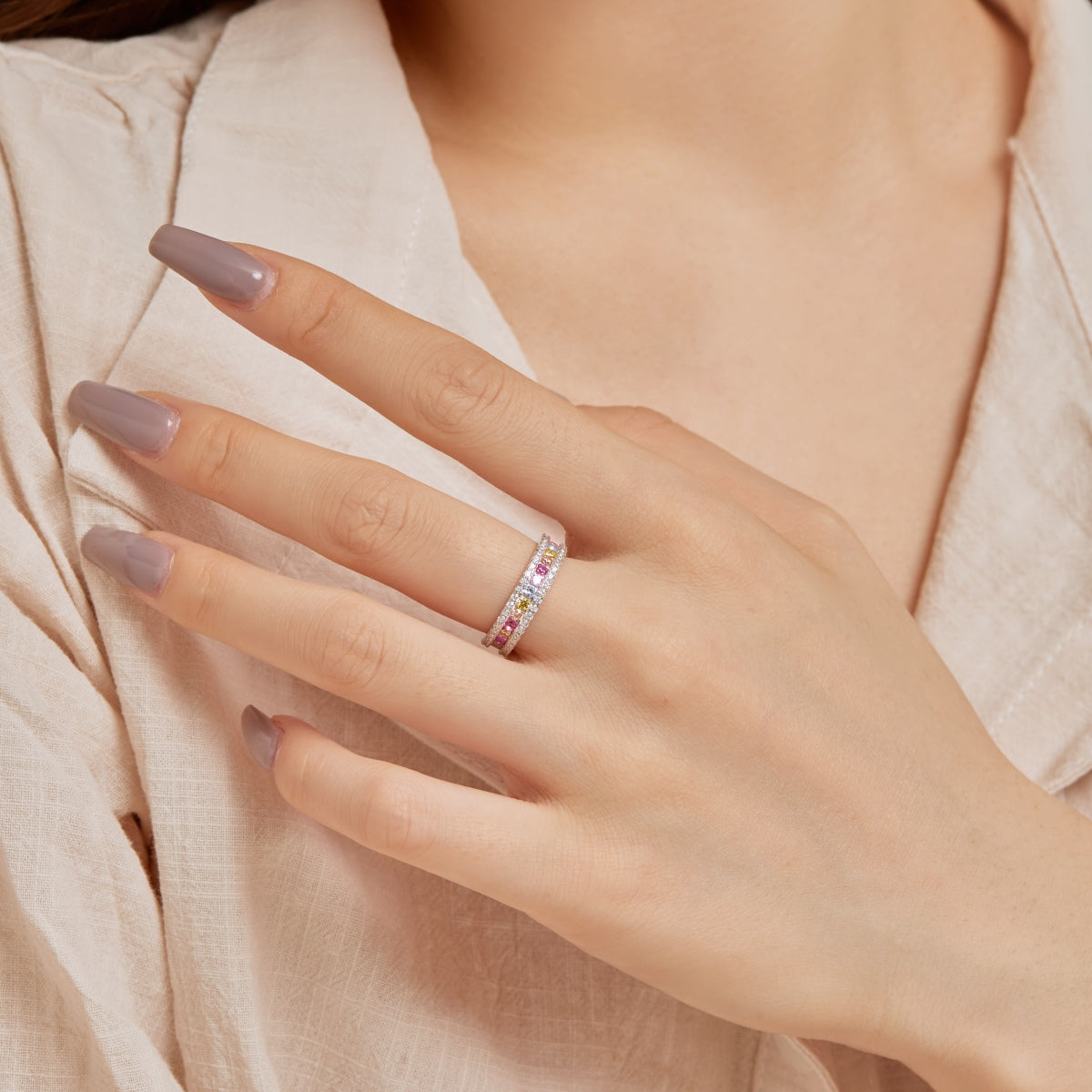 [ElanLuxe Jewelry]Delicate Colorful Round Cut Daily Ring