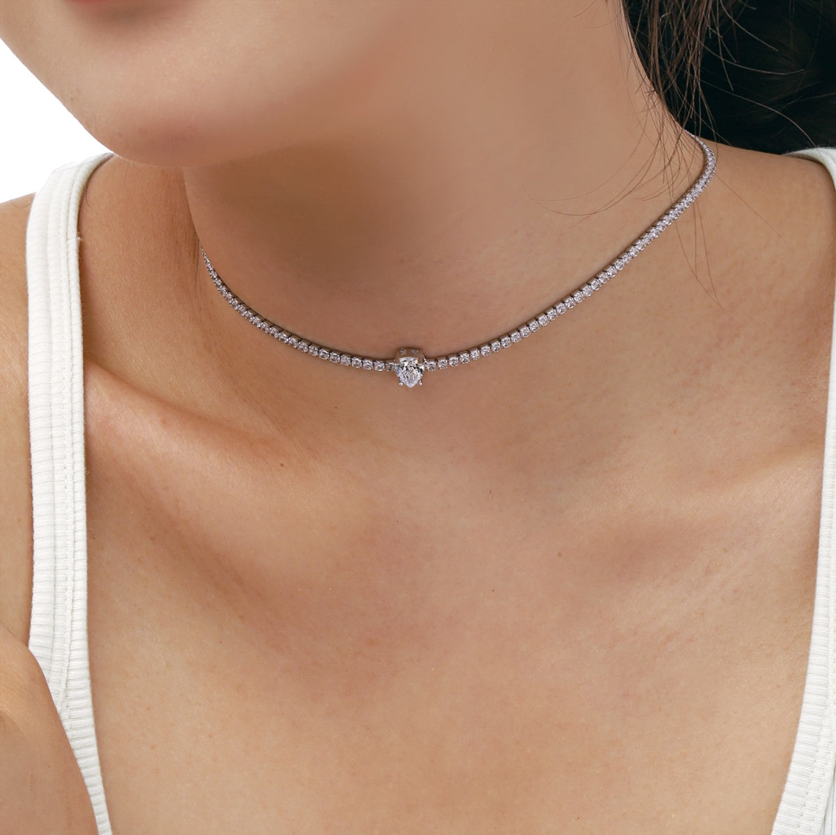 [ElanLuxe Jewelry]1.0 carat Unique Pear Cut Tennis Necklace