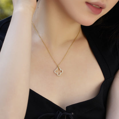 [ElanLuxe Jewelry]Four-Leaf Clover Hollow Design Exquisite Necklace