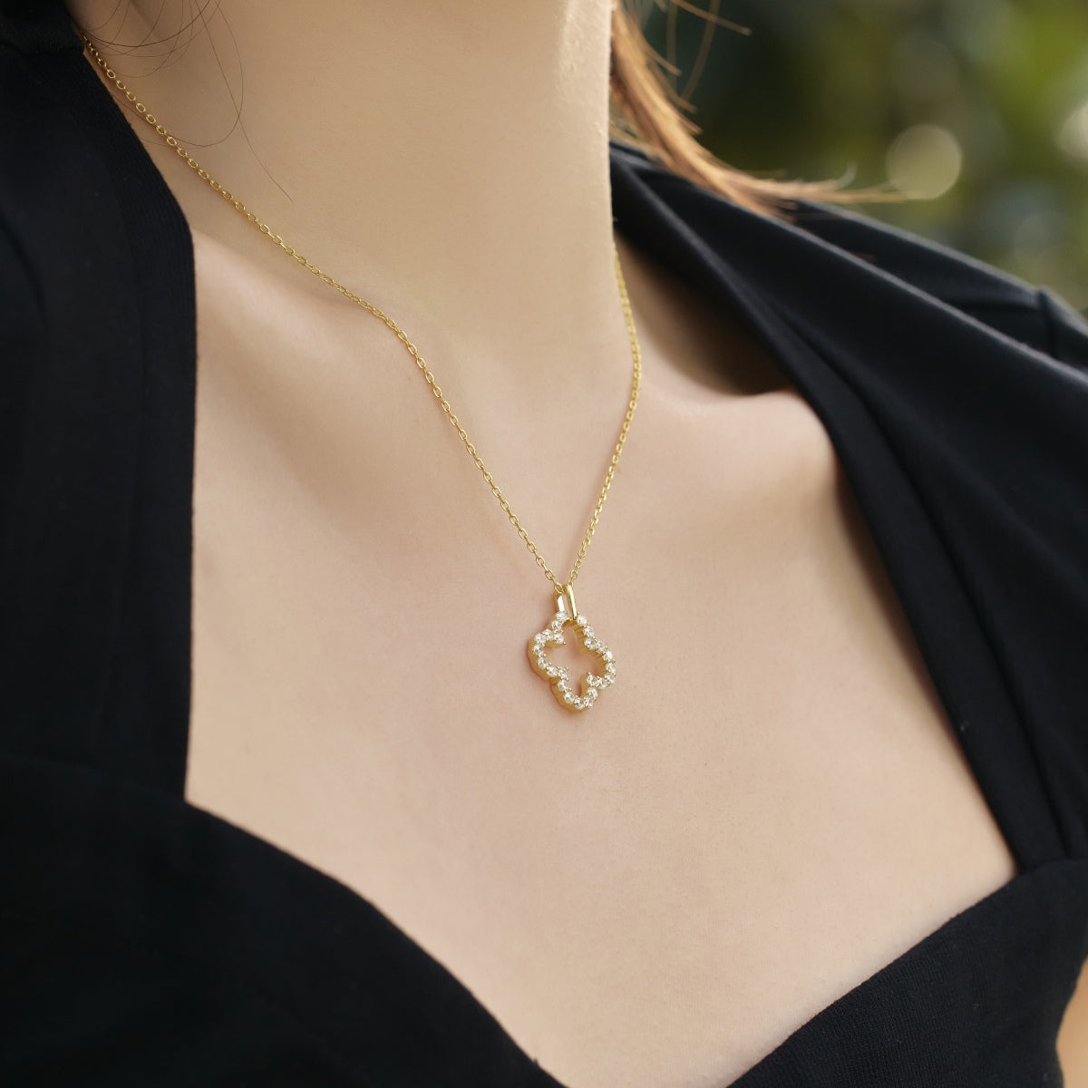 [ElanLuxe Jewelry]Four-Leaf Clover Hollow Design Exquisite Necklace