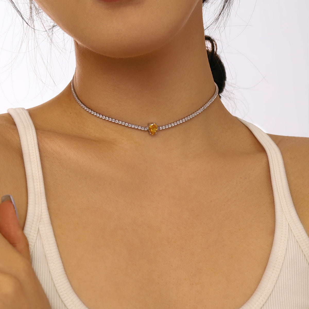 [ElanLuxe Jewelry]1.0 carat Unique Pear Cut Tennis Necklace