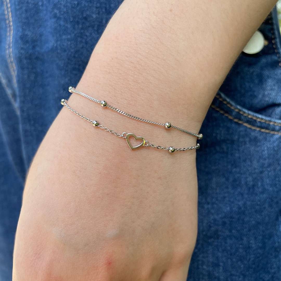 [ElanLuxe Jewelry]Dainty Double Layer Love Heart Bracelet