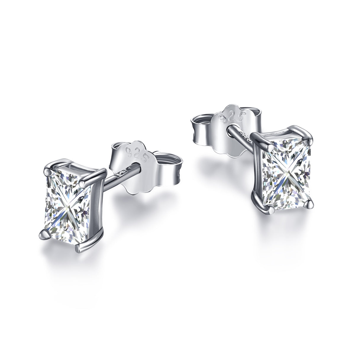 [ElanLuxe Jewelry]Stylish Shiny Rectangular Center Stone Stud Earrings
